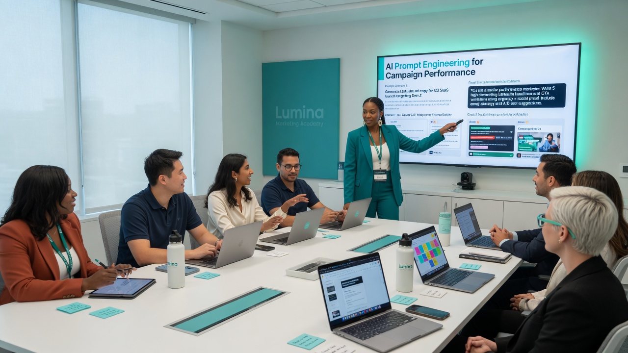 Professional in-house marketing team in an AI integration training workshop with DMI