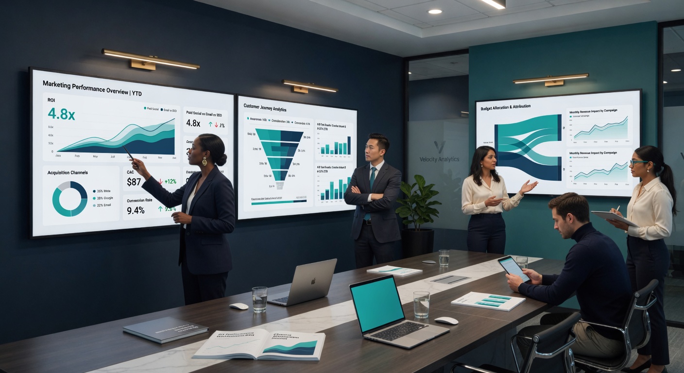 Professional team analyzing marketing performance data